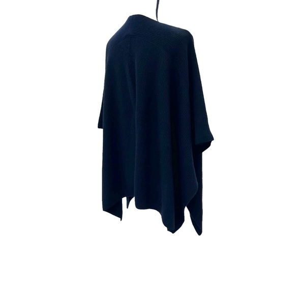 VINCE BLACK RIBBED KNIT CASHMERE SHORT SLEEVE V NECK PONCHO SWEATER - Picture 7 of 15